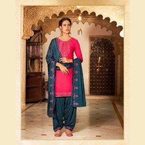 Designer Patiala Suit - Hot pink and Blue
